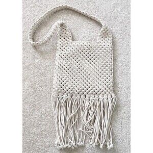Bohemian Macrame Tassel Handbag Crochet Crossbody Fringe Ivory Festival Hippie